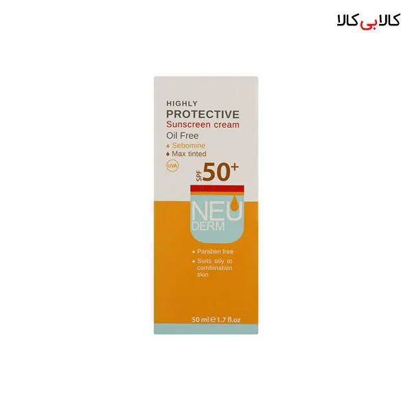 کرم ضد آفتاب SPF50 هایلی پروتکتیو فاقد چربی رنگی نئودرم حجم 50 میلی لیتر
