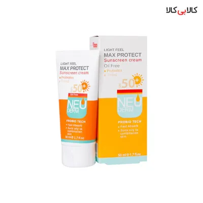 کرم ضد آفتاب SPF50 مکس پروتکت فاقد چربی رنگی نئودرم حجم 50 میلی‌ لیتر