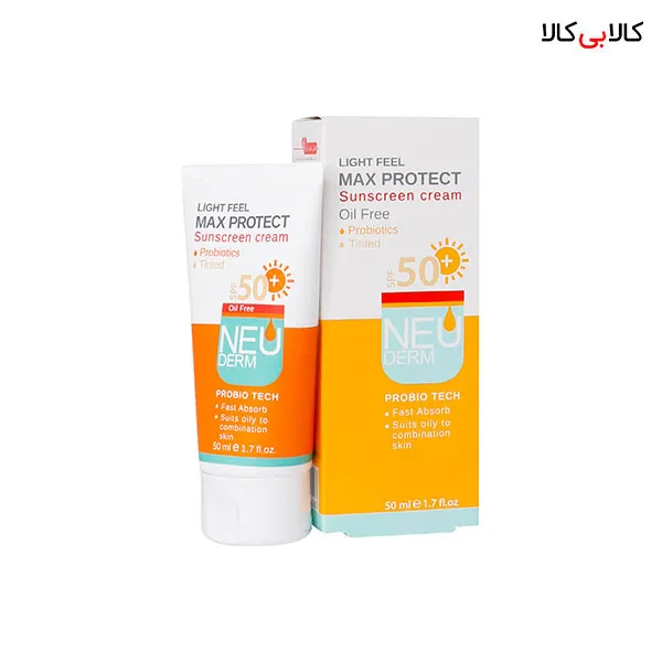 کرم ضد آفتاب SPF50 مکس پروتکت فاقد چربی رنگی نئودرم حجم 50 میلی لیتر