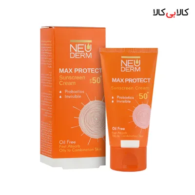 کرم ضد آفتاب SPF50 مکس پروتکت فاقد چربی بی‌رنگ نئودرم حجم 50 میلی‌ لیتر