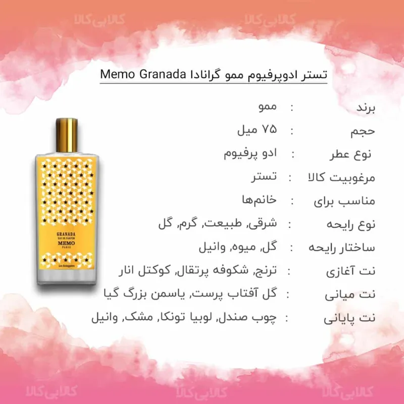 تستر ادوپرفیوم ممو گرانادا Memo Granada زنانه حجم 75 میلی لیتر