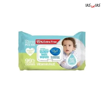 دستمال مرطوب پاک کننده کودک دافی مدل اکسترا درب دار بسته سبز ۱۰۰ عددی