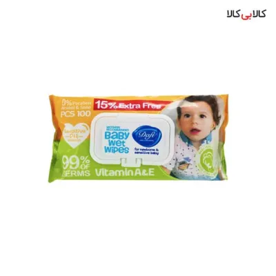 دستمال مرطوب پاک کننده کودک دافی مدل اکسترا درب دار بسته زرد ۱۰۰ عددی