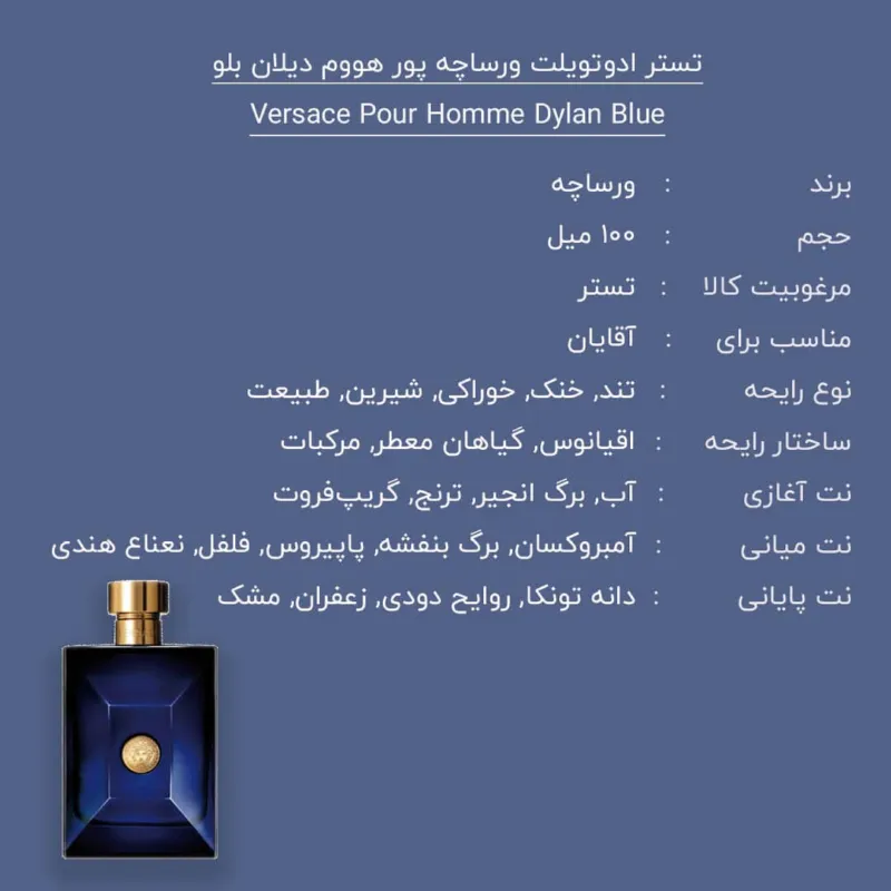 تستر ادوتویلت ورساچه پور هووم دیلان بلو Versace Pour Homme Dylan Blue مردانه حجم 100 میلی لیتر