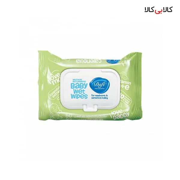 دستمال مرطوب کودک حاوی کالاندولای درب دار سبز دافی 50 عددی