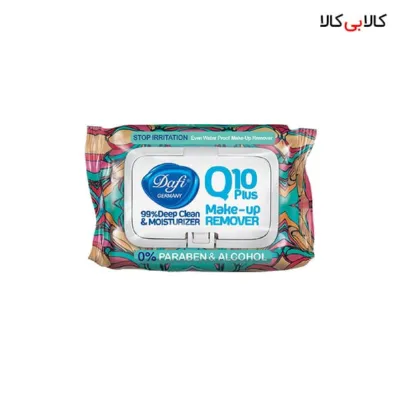 دستمال مرطوب پاک کننده آرایش Q10 ضد سوزش درب دار دافی طرح گل 50 عددی