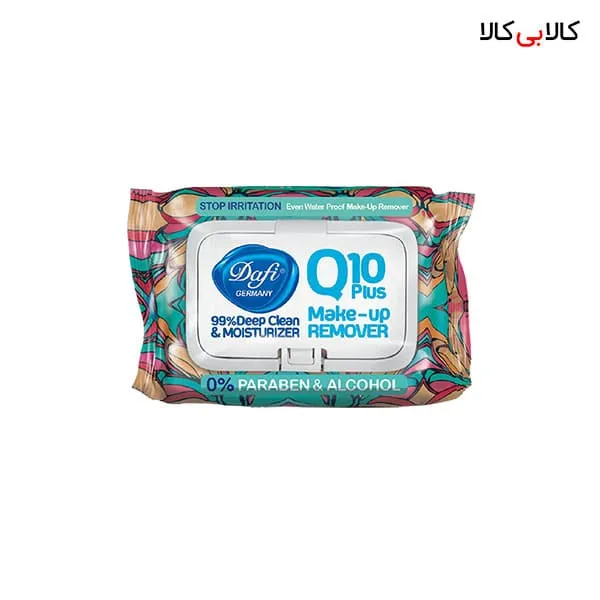 دستمال مرطوب پاک کننده آرایش Q10 ضد سوزش درب دار دافی طرح گل 50 عددی