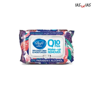 دستمال مرطوب پاک کننده آرایش Q10 ضد التهاب درب دار دافی طرح گل 50 عددی