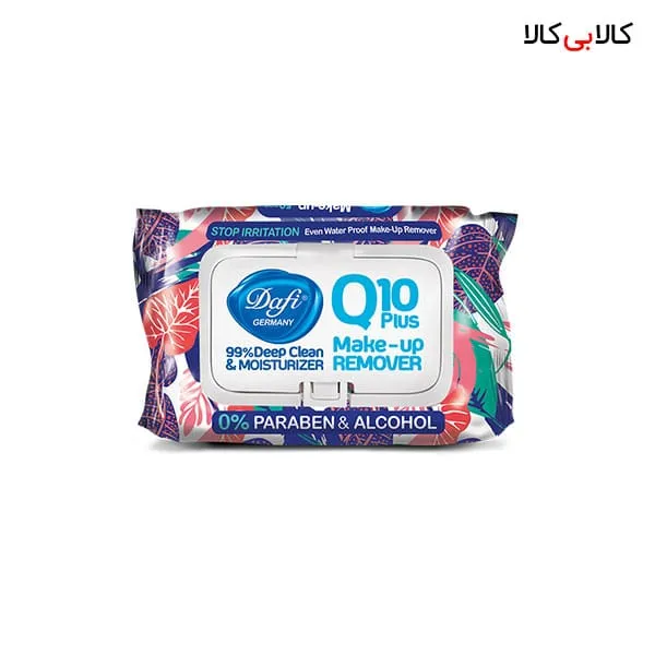 دستمال مرطوب پاک کننده آرایش Q10 ضد التهاب درب دار دافی طرح گل 50 عددی