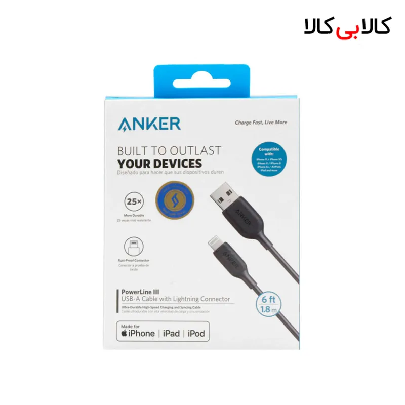 کابل لایتنینگ 2.4 آمپر انکر PowerLine III A8813 طول 1.8 متر