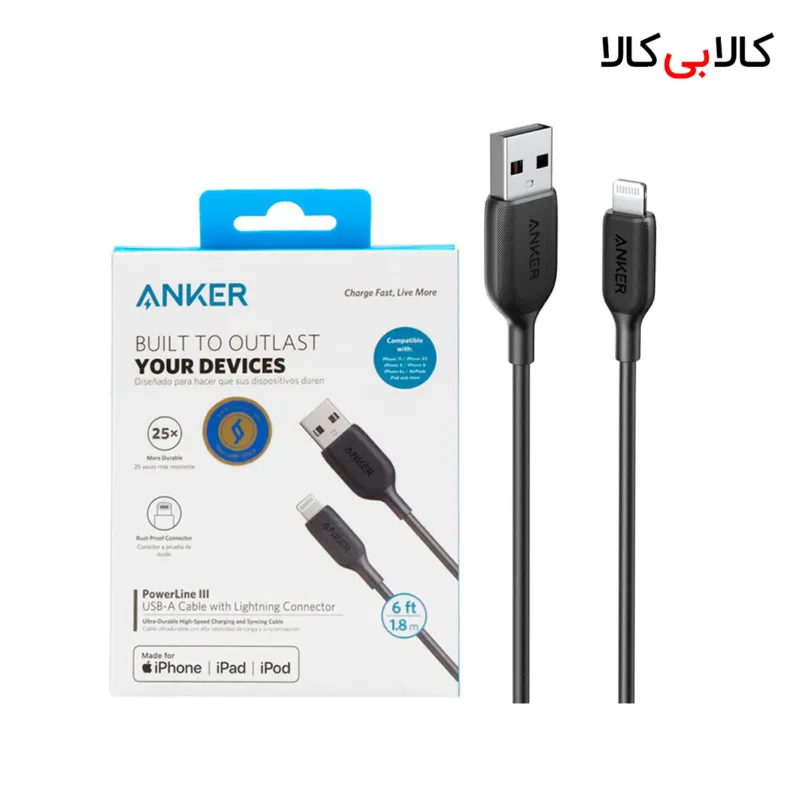 کابل لایتنینگ 2.4 آمپر انکر PowerLine III A8813 طول 1.8 متر