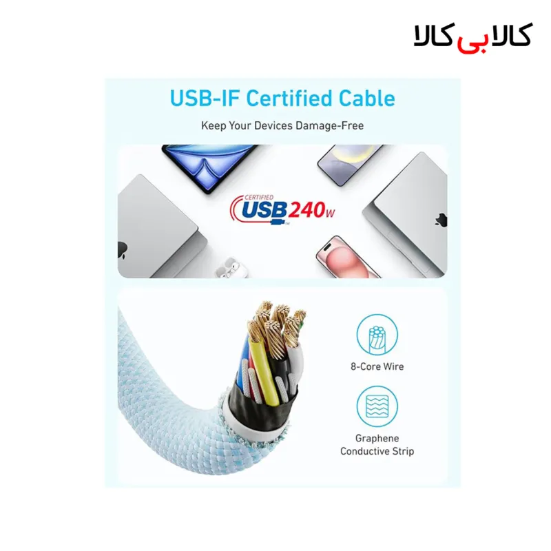 کابل دو سر تایپ سی فست شارژ 240 وات انکر A8060 طول 1 متر