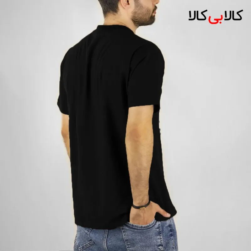 تیشرت مشکی ساده آستین کوتاه مردانه بی نقش