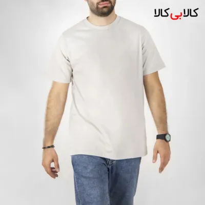 تیشرت کرم ساده آستین کوتاه مردانه