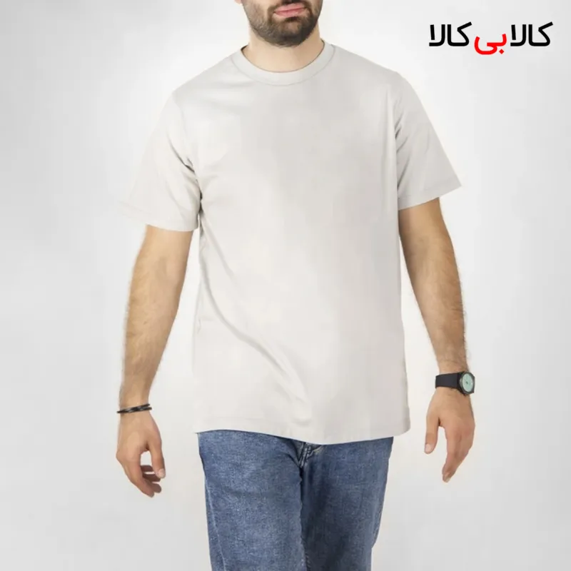 تیشرت کرم ساده آستین کوتاه مردانه