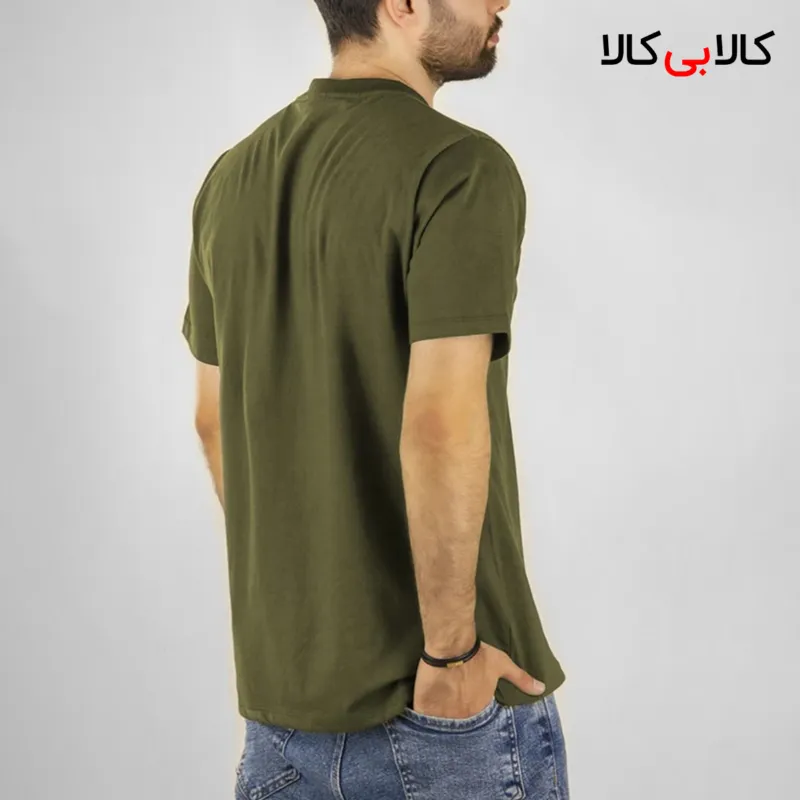 تیشرت سبز ارتشی ساده آستین کوتاه مردانه