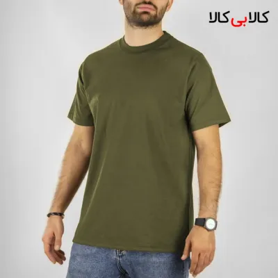 تیشرت سبز ارتشی ساده آستین کوتاه مردانه