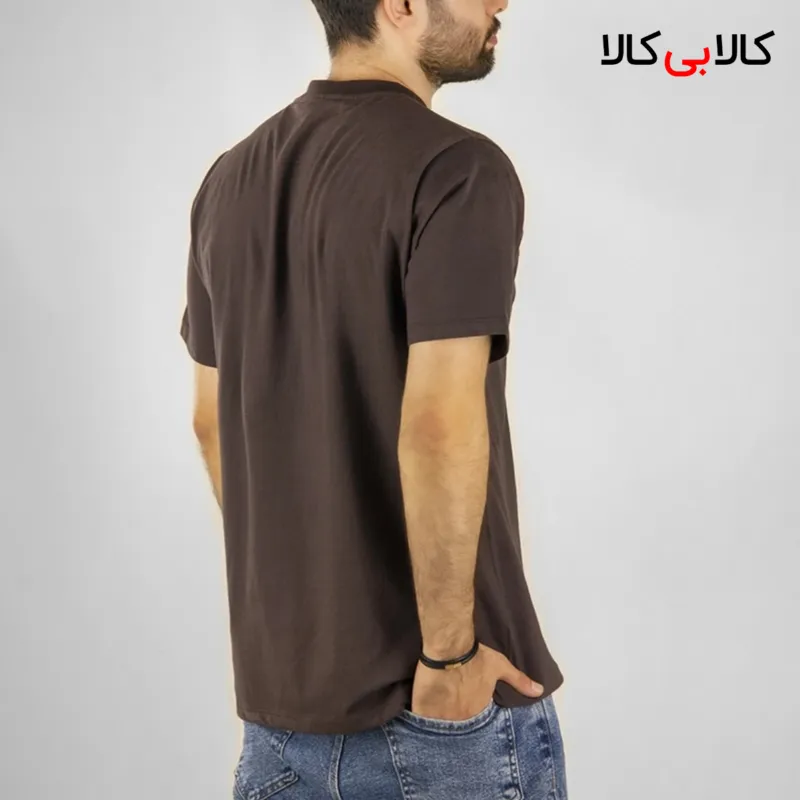 تیشرت قهوه‌ای تیره ساده آستین کوتاه مردانه