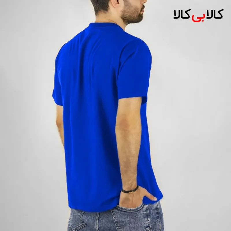 تیشرت آبی ساده آستین کوتاه مردانه