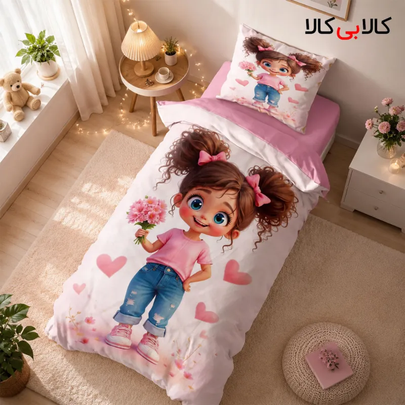 روتختی طرح دختر موفرفری و گل دخترانه