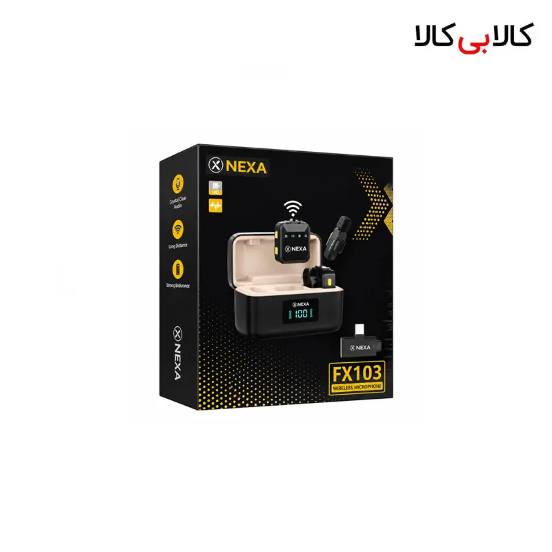 میکروفون بی سیم یقه ای دوتایی لایتنینگ نکسا (Nexa) مدل FX103 به همراه کیس شارژ