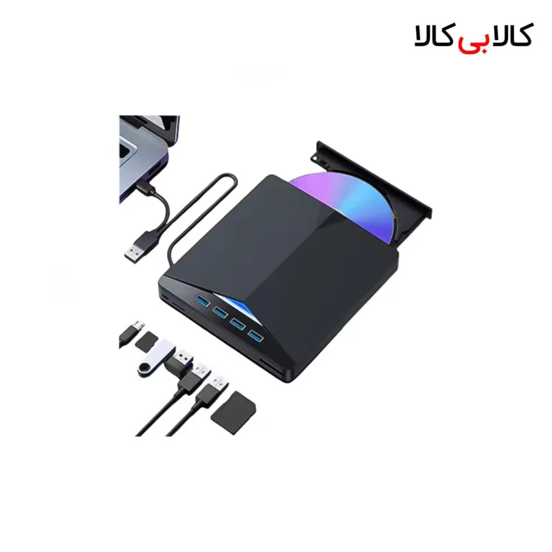 درایو نوری اکسترنال 7 کاره (DVD-RW، هاب USB و رم‌ ریدر) با کابل دوگانه