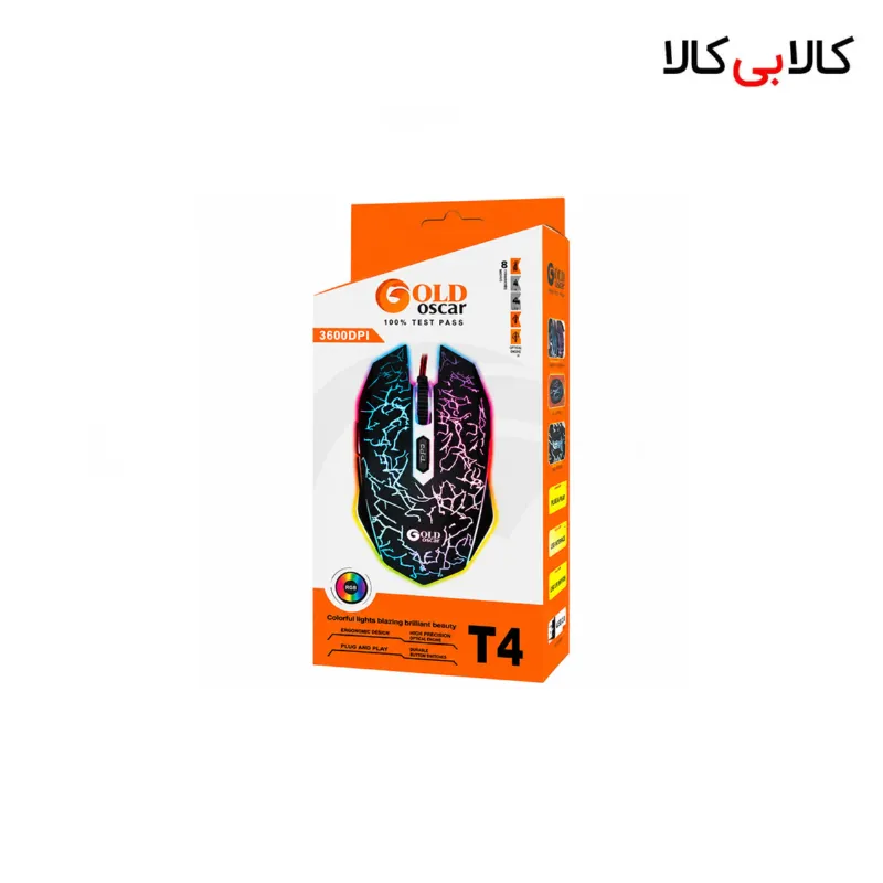 ماوس مخصوص بازی گلد اسکار مدل T4 طراحی رعد و برقی، دقت 3600 DPI