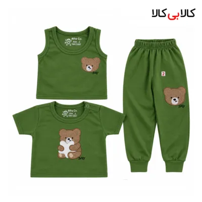 سرویس باز خرس و بالشت افرا رنگ سبز