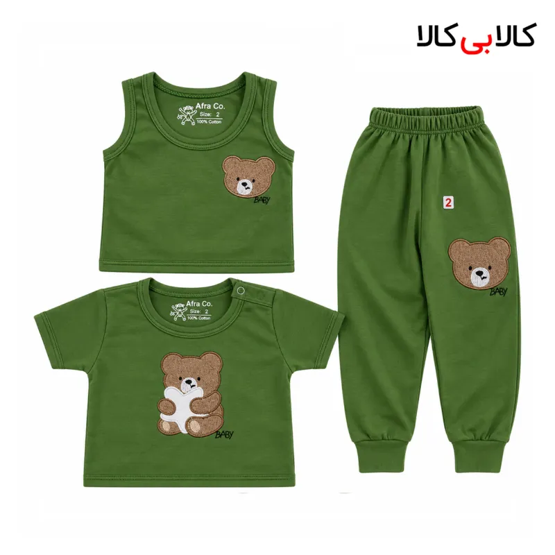 سرویس باز خرس و بالشت افرا رنگ سبز