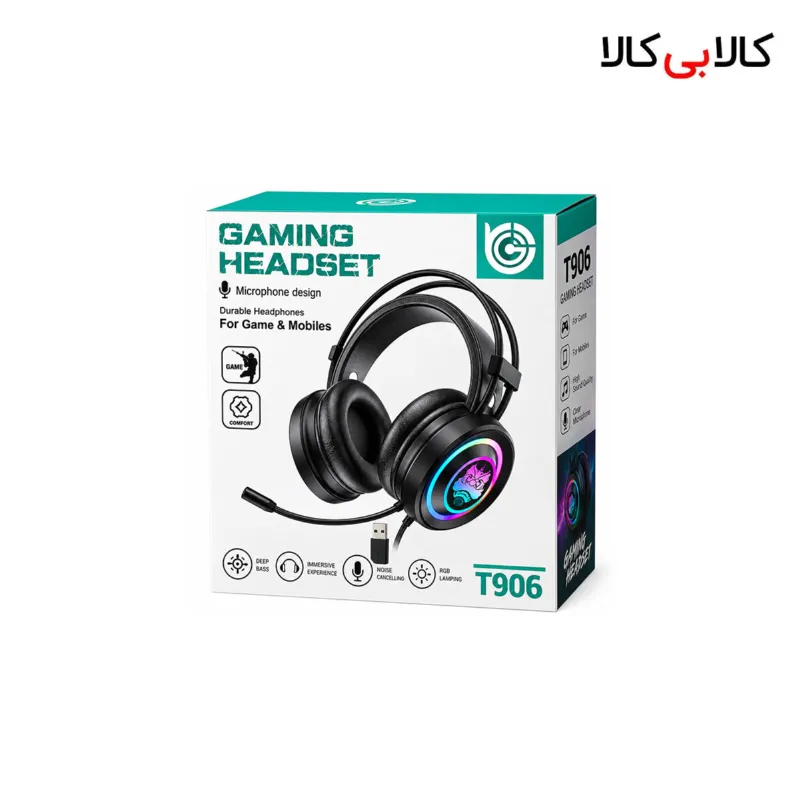 هدست گیمینگ (مخصوص بازی) مدل T906 با صدای 7.1 کاناله و نورپردازی RGB پورت USB