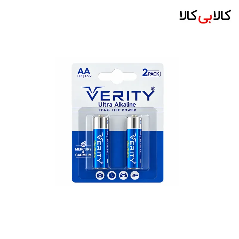 بسته آبی و سفید دو عددی باتری قلمی وریتی LR6 Ultra Alkaline سایز AA