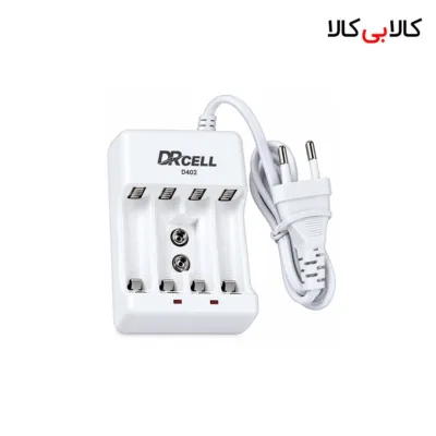 شارژر باتری DRCELL مدل D402 مخصوص باتری‌ های قلمی، نیم‌ قلمی و کتابی 9 ولت