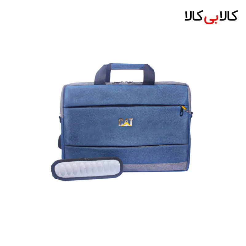 کیف لپ تاپ دستی و اداری طرح کت CAT مدل 016 آبی با نوار طوسی
