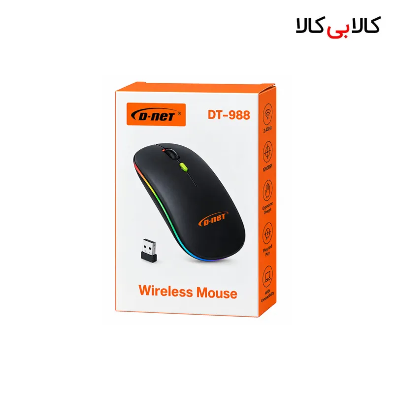 ماوس بیسیم و بلوتوثی شارژی دی نت مدل DT-988 با طراحی اسلیم
