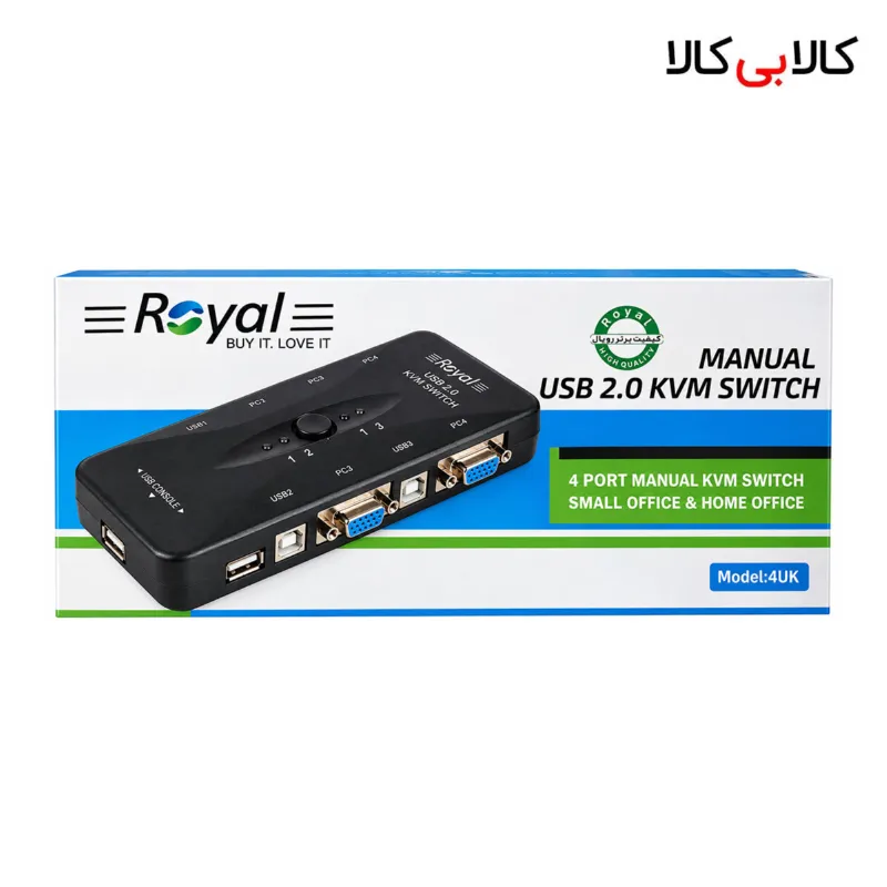 سوئیچ KVM چهار پورت دستی رویال مدل 4UK (کنترل 4 سیستم با یک مانیتور و ماوس)