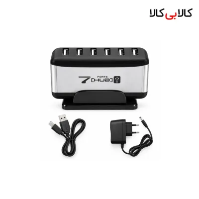 هاب 7 پورت USB 2.0 با کابل اتصال و آداپتور برق