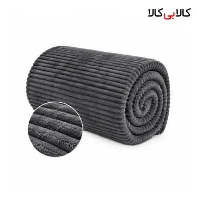 پتو کبریتی کاملیا رنگ یاسی با طرح خطی