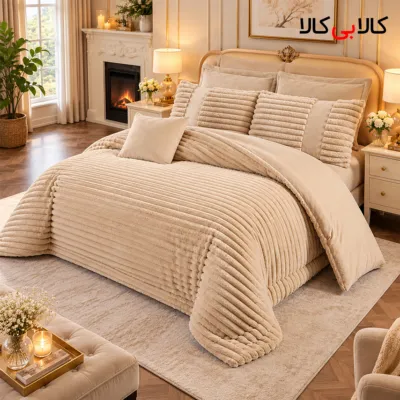 سرویس روتختی مدل مخمل ترک کرکره ای کد AJ 4236 دو نفره 8 تکه