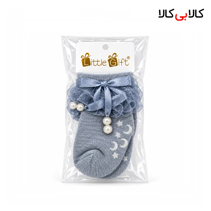 جین جوراب نوزادی دخترانه مدل تورچین پاپیون مرواریدی کد 01