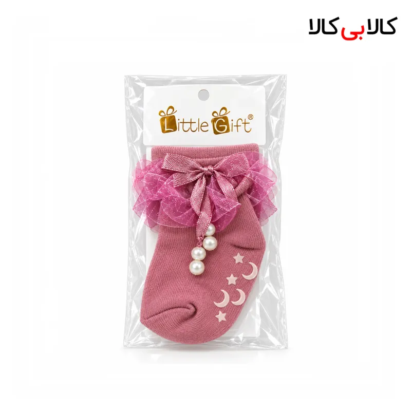 جین جوراب نوزادی دخترانه مدل تورچین پاپیون مرواریدی کد 01