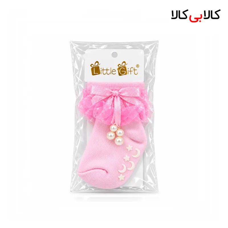 جین جوراب نوزادی دخترانه مدل تورچین پاپیون مرواریدی کد 01
