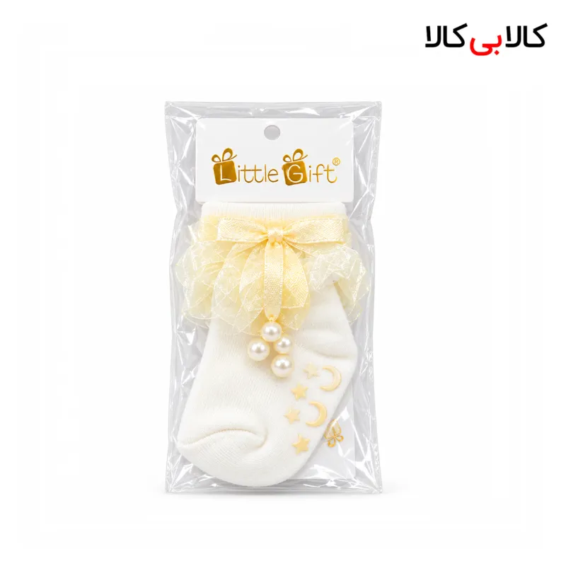 جین جوراب نوزادی دخترانه مدل تورچین پاپیون مرواریدی کد 01