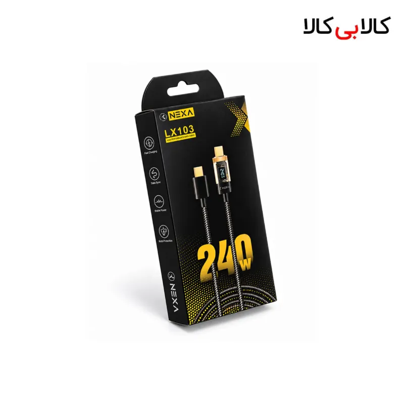 کابل تایپ سی به تایپ سی نگزاس 240 وات مدل LX103 طول 1.2 متر نمایشگر دار