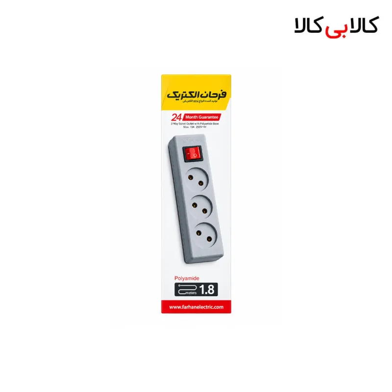 سه راهی برق کلیددار فرحان الکتریک مدل F333 کابل 1.8 متر رابط 3 خانه