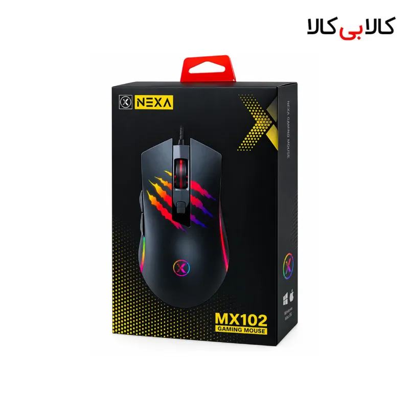 ماوس گیمینگ با سیم نکسا (Nexa) مدل MX102 با کابل کنفی و نورپردازی RGB