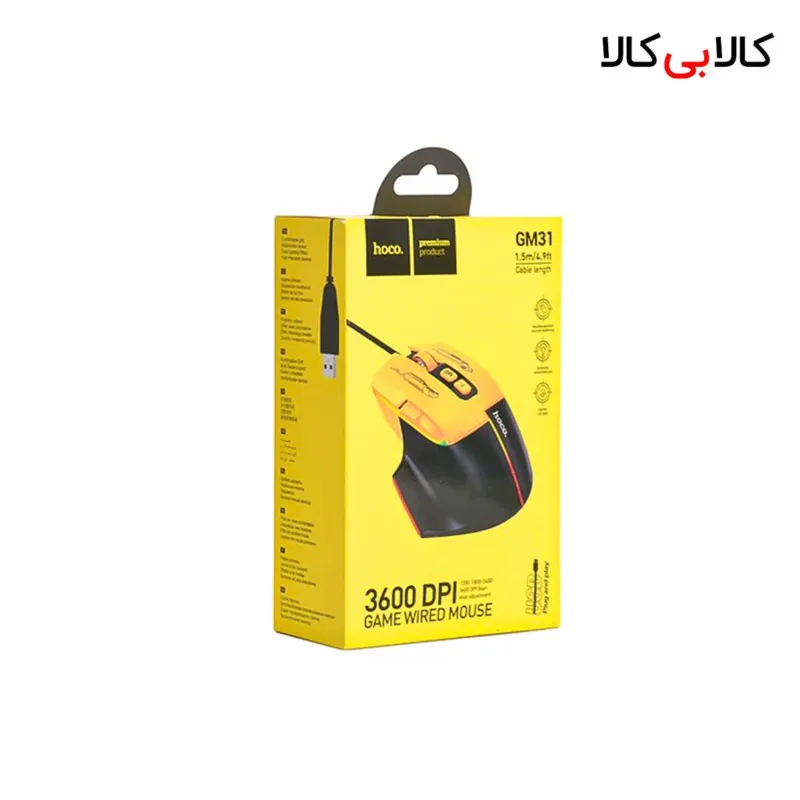 ماوس گیمینگ با سیم هوکو (Hoco) مدل GM31 دقت 3600 DPI و نورپردازی LED